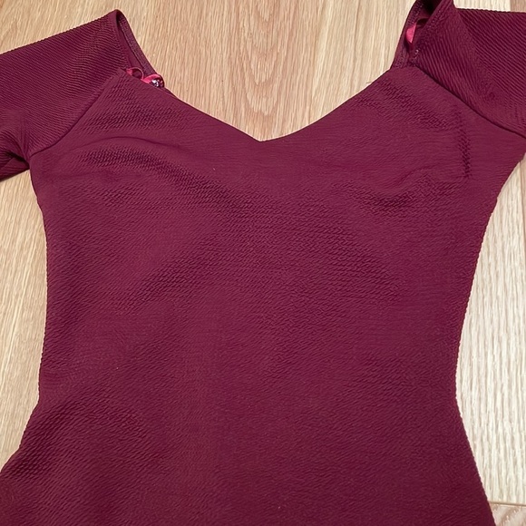 Revamped Burgundy Off-Shoulder Mini Dress - Picture 5 of 7